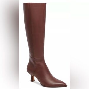 Dolce Vita Auggie Pointed-Toe Kitten Heel Brown Leather Knee-High Boots, size 7
